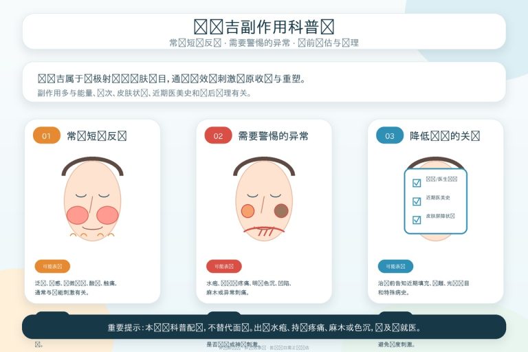 热玛吉副作用与风险示意图，标注正常反应与严重并发症的区分