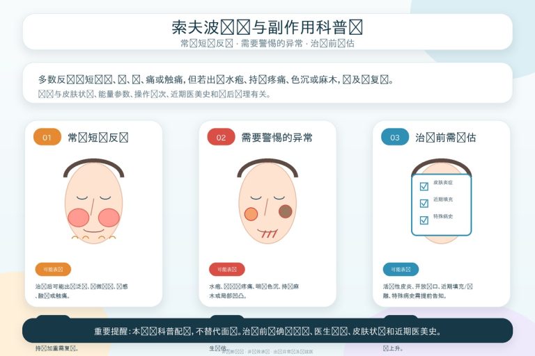 索夫波副作用与正常反应对比图，标注红肿热感/水肿/烫伤/神经损伤的区别